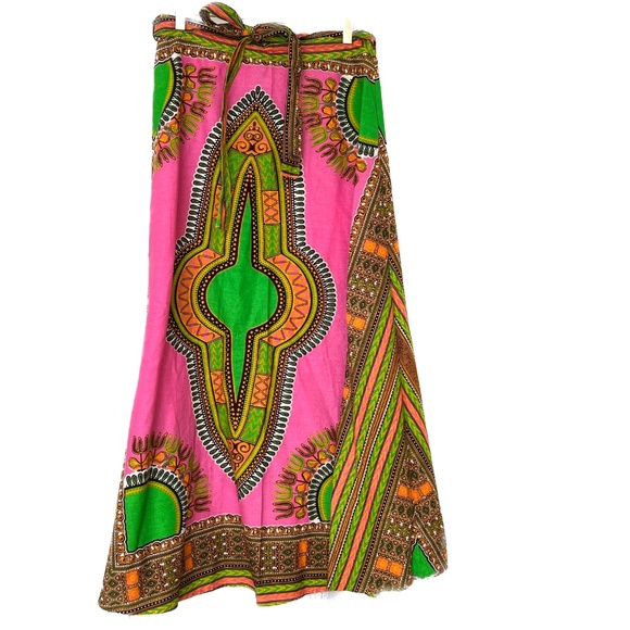 Look at Me Skirt Wrap 100% Cotton Maxi One Size India Pink Green Ties Ethnic - Picture 3 of 6